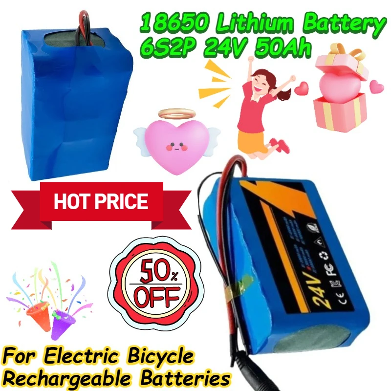 

18650 Lithium Battery 6S2P 24V 50Ah for Electric Bicycle Rechargeable Batteries