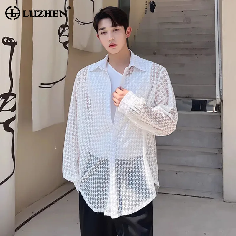 LUZHEN Quality New High Clothing Thin Transparent Sunscreen 2026 Men's Stylish Loose Long Sleeve Handsome Casual Shirts JY8277