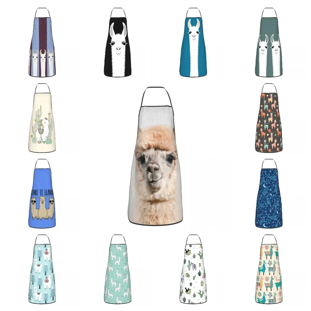 Colorful Alpaca Cute Llama Bib Apron Men Women Unisex Kitchen Chef Animal Pattern Tablier Cuisine for Cooking Baking Gardening