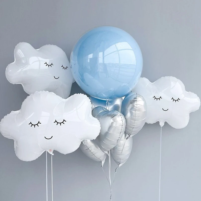 Nuvem-como balões de hélio, azul, prata, cromo, prata, coração, feliz aniversário, decorações do partido, chá de bebê, 9pcs, 6pcs