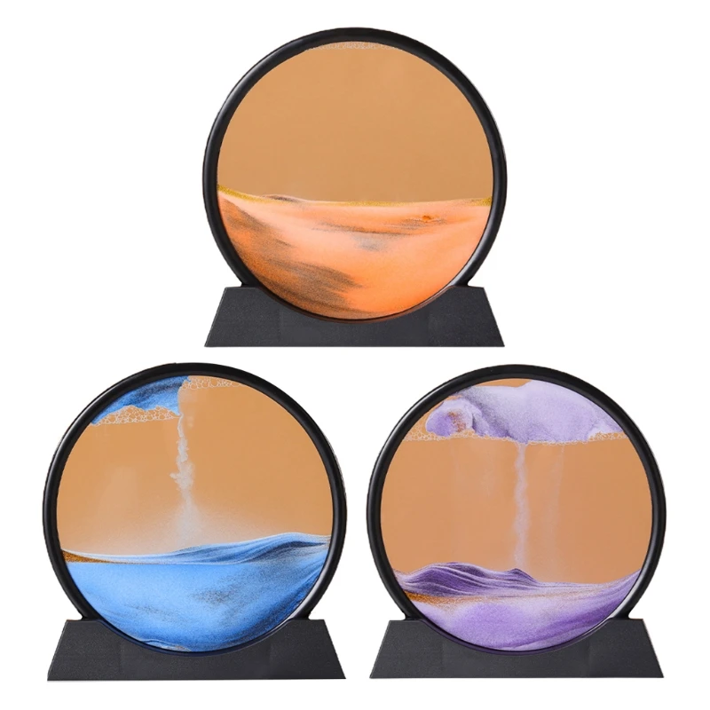 KX4B 10inch Moving Sand Art Picture 3D Sea Sandscape Motion Display Flowing Sand Frame Round Glass Hourglass Photo Gifts