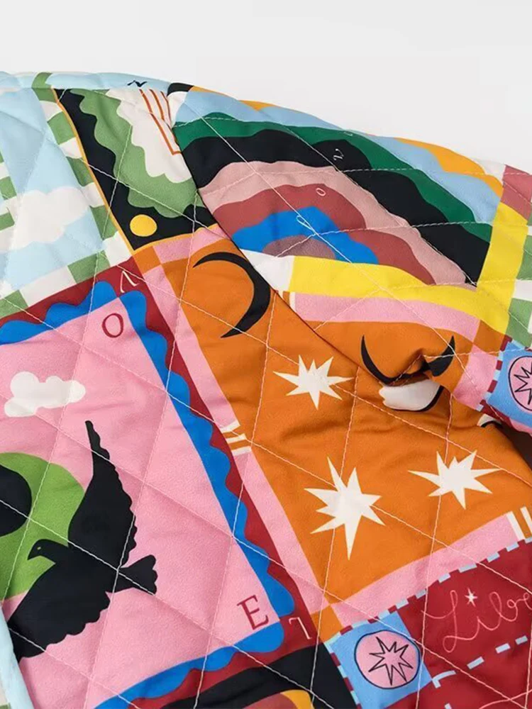 Cappotto in cotone con giacca allentata abbinata ai colori graffiti alla moda in stile pigro retrò da donna invernale in stile europeo e americano