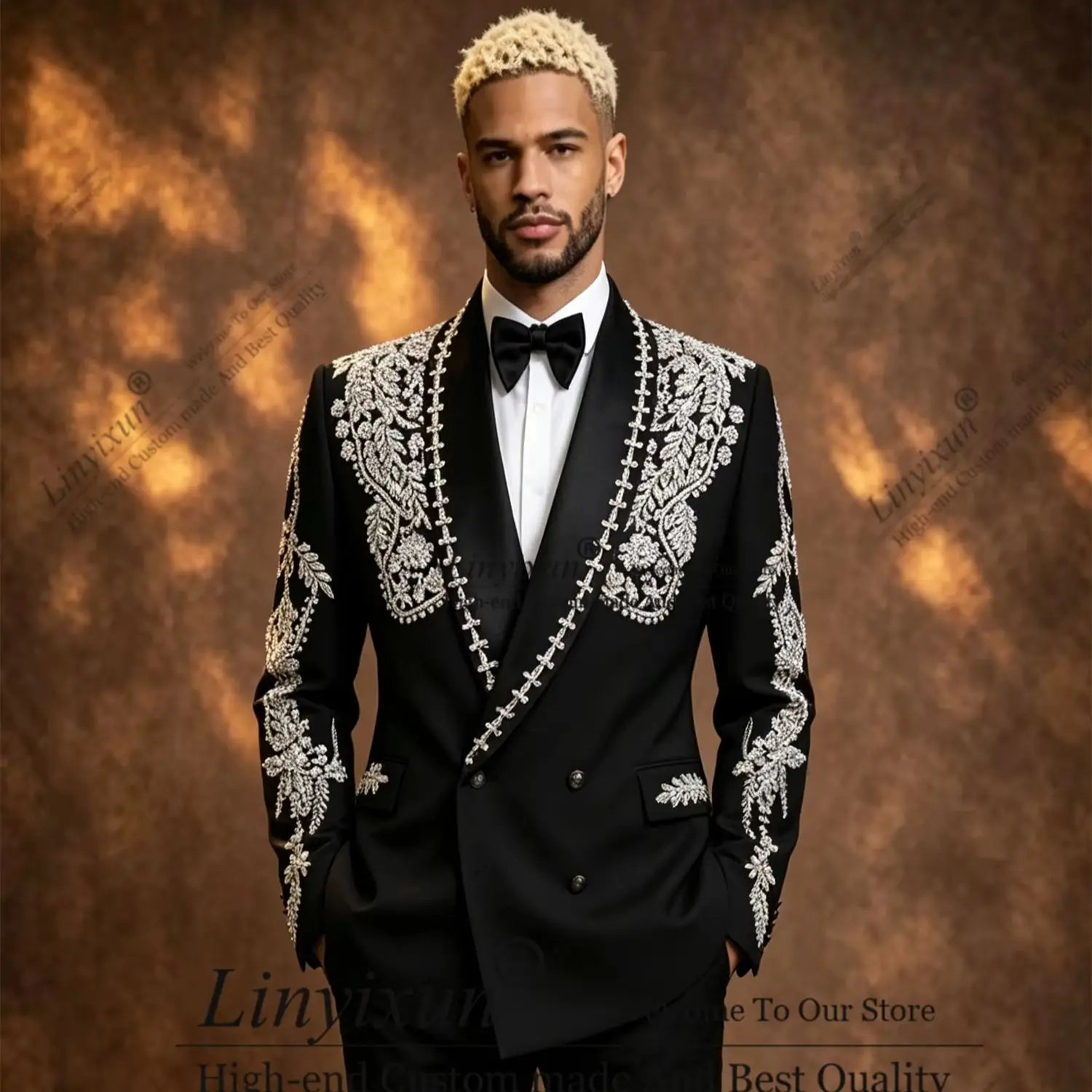 Premium Beaded Crystal version Tuxedos Men Suits Customized Groom Wedding Costume Homme 2Pieces Male Prom Blazers Disfraz Hombre