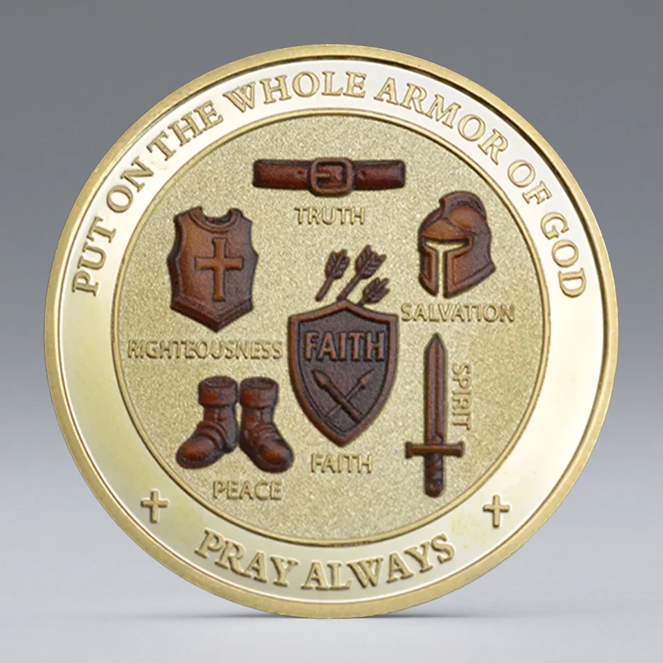 New Pray Always Collection Coin Put on The Whole of God Knight Souvenir Coin Gold Plated Home Decoration view 2