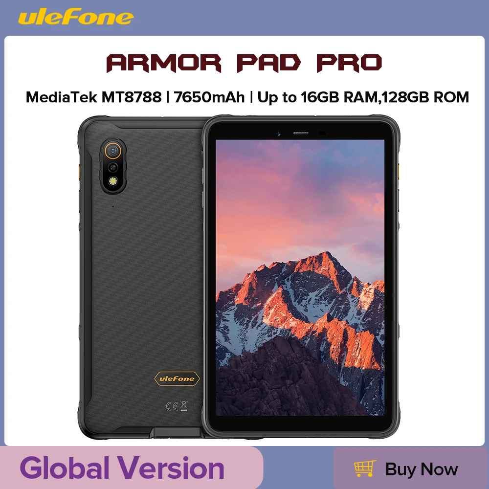 Ulefone Armor Pad Pro Tablet kasar, Android 13 Tablet IP68/IP69K 4G MT8788 16GB RAM(8GB + 8GB RAM virtual) 128GB ROM 48MP 7650mAh