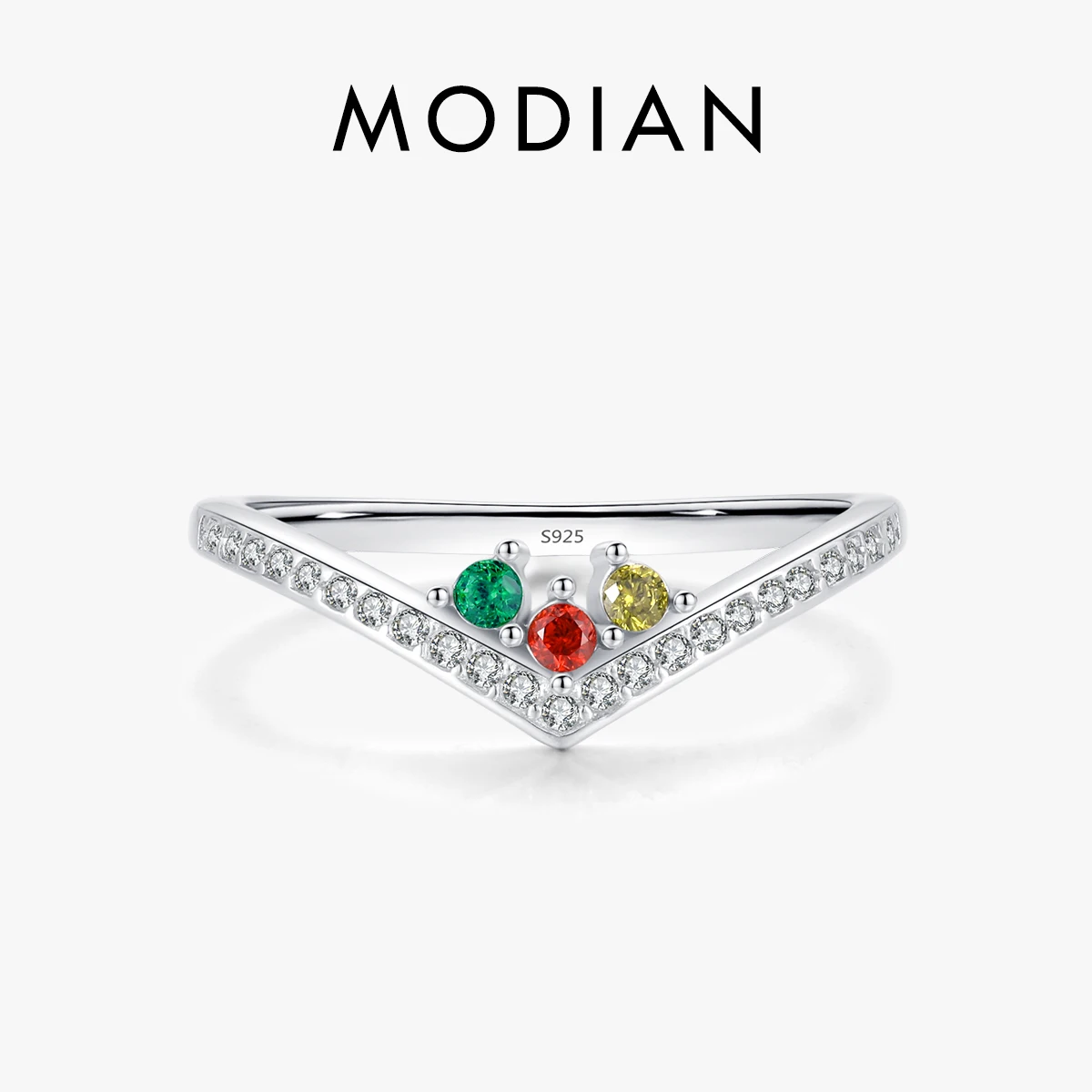 

MODIAN 925 Sterling Silver Rainbow Colorful Zircon Finger Rings For Women Delicate Arrows Rings Fine Fashion Jewelry Gifts