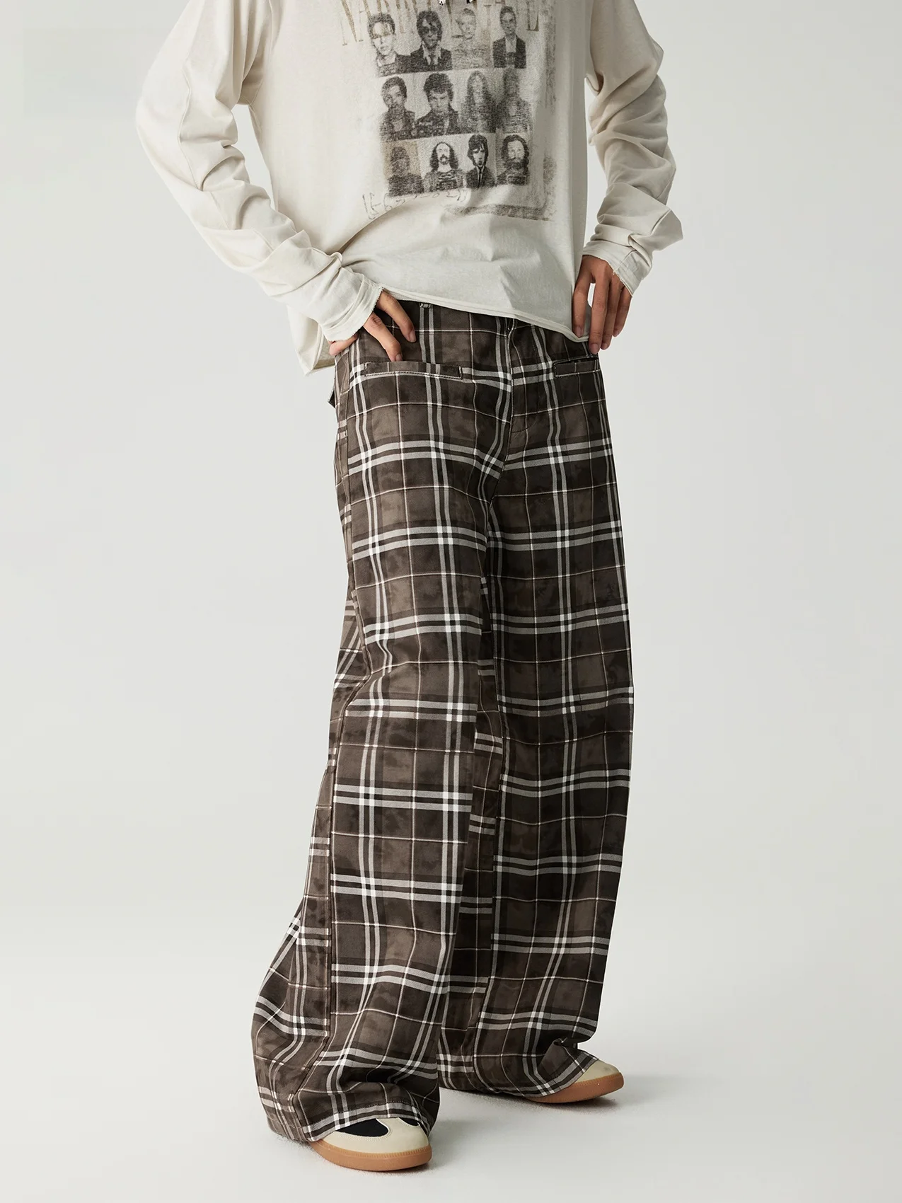 

Ретро американская художественная лесная система клетчатая прямая рабочая одежда брюки мужские модные свободные широкие длинные брюки пары