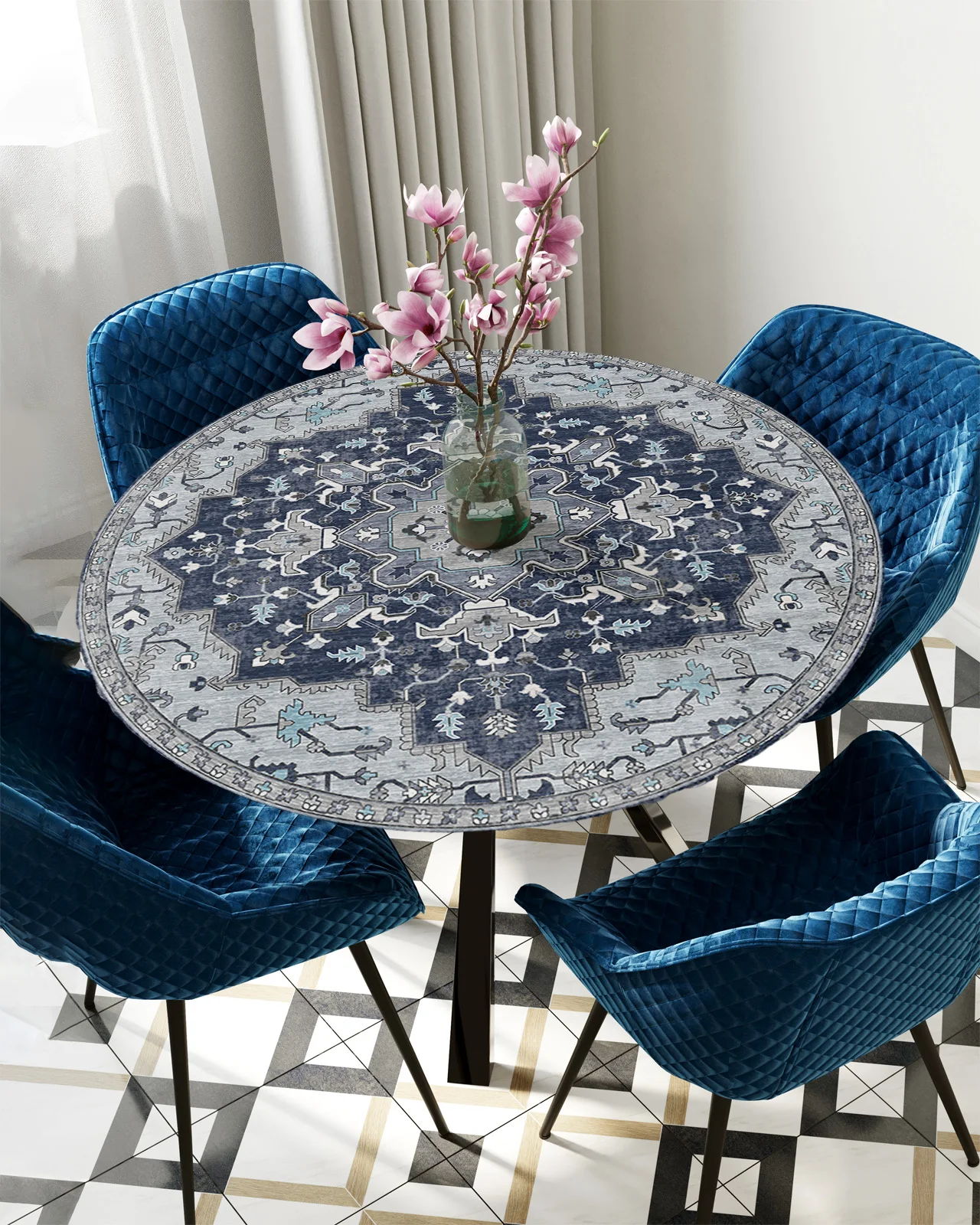 Circular Carpet Round Tablecloth Elastic Table Cover Indoor Outdoor Waterproof Dining Table Decoration Accessorie