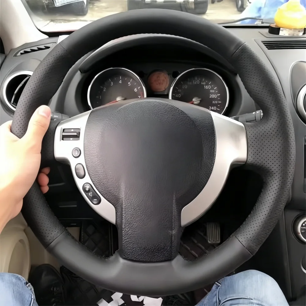 Geflochtener schwarzer perforierter rutschfester Mikrofaser-Leder-Lenkradbezug J10 X-TRAIL NV200 2008-2012 für Nissan Qashqai.