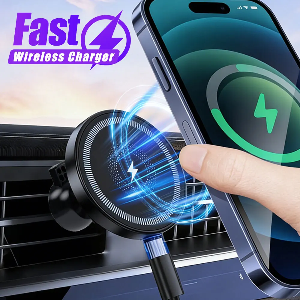 Magnetic Wireless Car Charger Air Vent Phone Holder Stand For iPhone 17 16 Pro Max 15 14 13 12 Fast Charging Cellphone Bracket