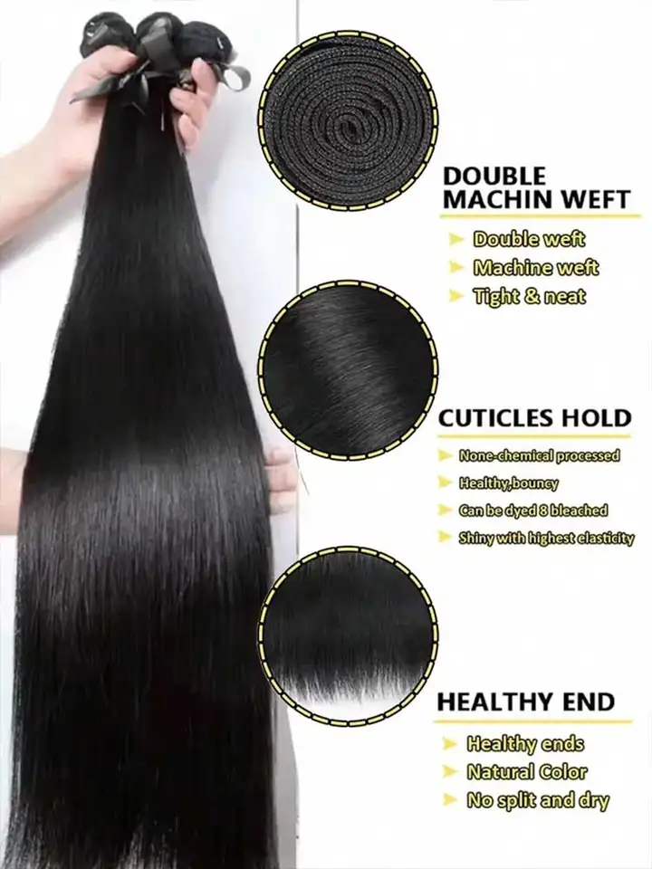 Paquetes de Cabello Humano Brasileño Lacio de 12 a 42 Pulgadas, Remy, Negro Natural 2