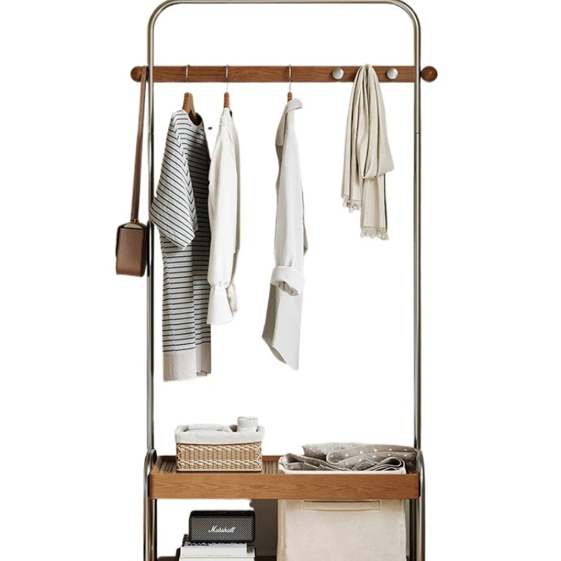 

Floor-to-ceiling bedroom household solid wood hanger, living room removable shelf stainless steel storage rack