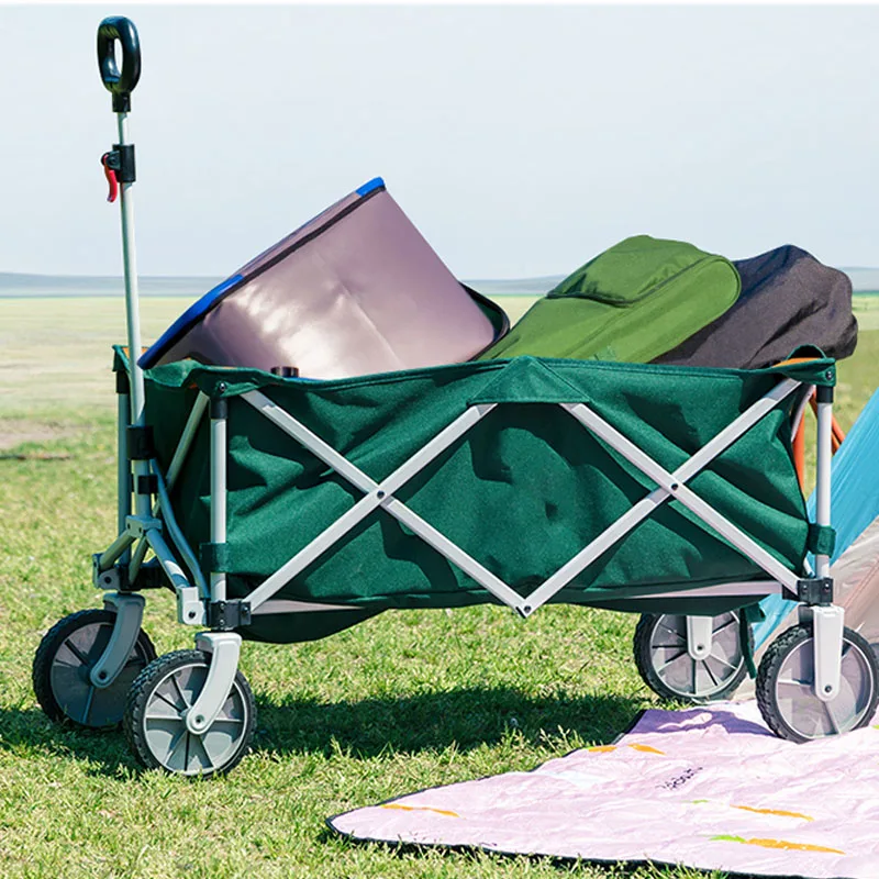 Bundled Folded Small Size Outdoor Folding Cart Camp Car Camping Picnic Four-wheel Trailer Fishing Rod Portable Shopping Cart