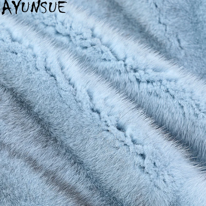 AYUNSUE Naturalny Płaszcz z Futra Norki Damski Luksusowe Płaszcze z Prawdziwego Futra Cały Płaszcz z Norki Damski Kurtka Zimowa Stójka Шуба Женская