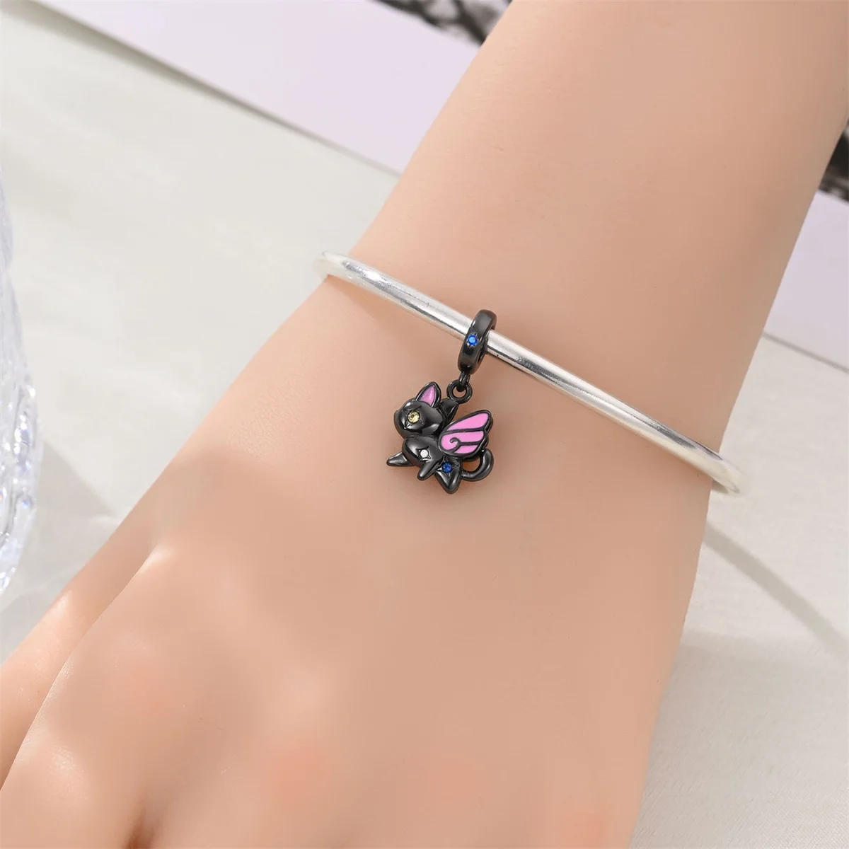 حار بيع 925 فضة الفراشة الخرز والقطط الطائرة استرخى سحر صالح سوار بوتيك قلادة قلادة سوداء هدية #2