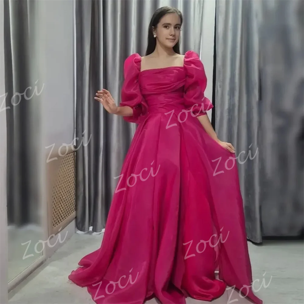 Zoci الوردي الساخن ألف خط الأورجانزا فساتين لحضور الحفلات الموسيقية مربع قصير نفخة الأكمام رداء حفلات رسمية مخصصة مناسبة خاصة مساء اللباس #3