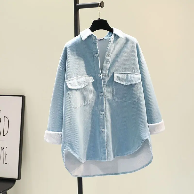 Women Fleece-Lined  Blouse Autumn Warm Long Sleeve Tops 2025 Winter Retro Solid Loose Shirt Female Work Tunic Blusas Mujer