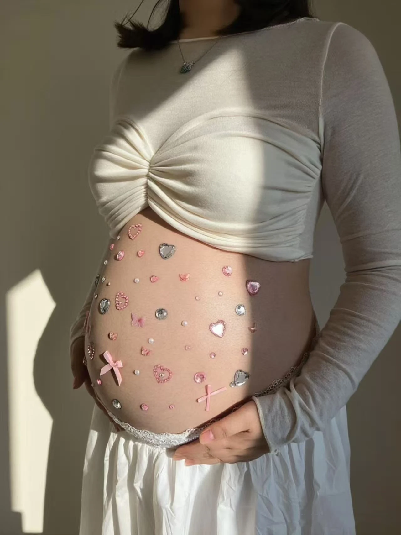 Maternity Selfie Props  Stickers Home Decoration Heart Diamond Design Unique Style Pregnant Belly Decorations
