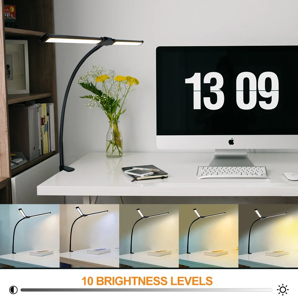 Imagem -05 - Cabeça Dupla Led Clipe Desk Lamp Controle Remoto Eye-caring Usb Abajur para Computador Casa e Escritório Iluminação Regulável Cores