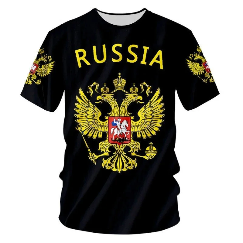 Russia Flag 3D Print T Shirt For Men Clothing Russian Nation Emblem Graphics T-shirt Cool Street Short Sleeved Tee Shirts Tops