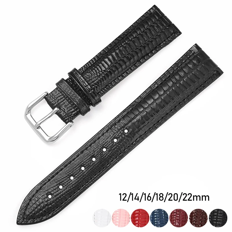 12mm 14mm 16mm 18mm 20mm 22mm Lizard Texture Leather Watch Strap Soft Sport Bracelet Universal Replacement Waterproof Wristband