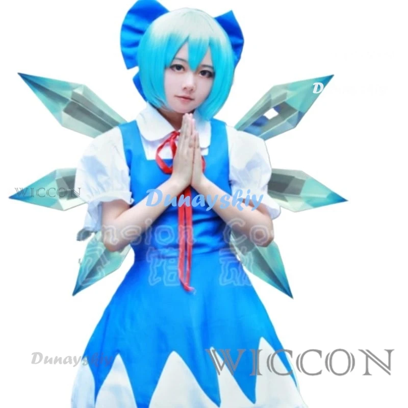 

Костюм для косплея Аниме Touhou Project Cirno, воплощение алый дьявол Cirno с головным убором, костюм для косплея