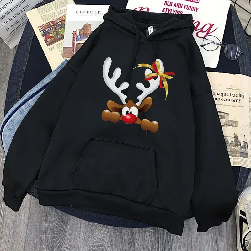 DROPSHIP Womens Christmas Hoodies Fashion Santa Claus Printed Women Cartoon Reindeer Funny Printed Oversized Sweatshirt  Female