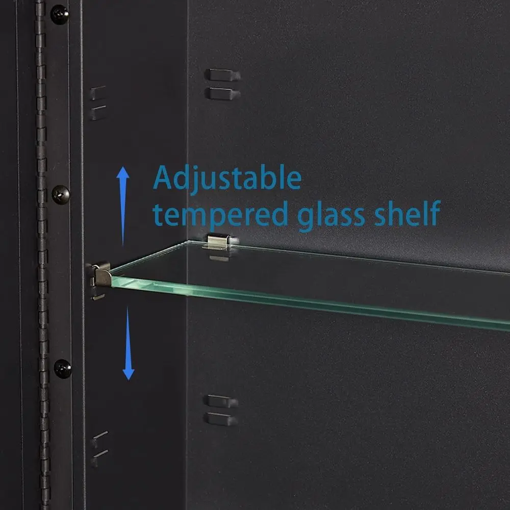 خزانة طبية بباب مرآة مشطوف مقاس 30 × 26، مثبتة على السطح/السطح، أرفف قابلة للتعديل #6