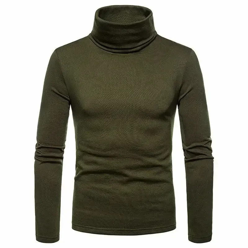 Mode Heren Casual Slim Fit Basic Coltrui Gebreide Trui Hoge Kraag Pullover Mannen Dubbele Kraag Herfst Winter Tops