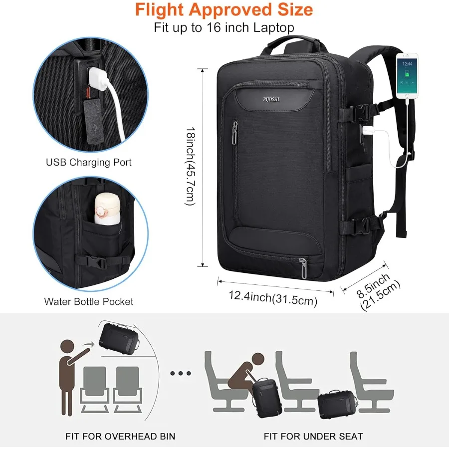 PIJUSHI حقيبة السفر للنساء الرجال الطيران المعتمدة تحمل على حقيبة 16 بوصة كمبيوتر محمول العنصر الشخصي Daypack مع مقصورة الأحذية P