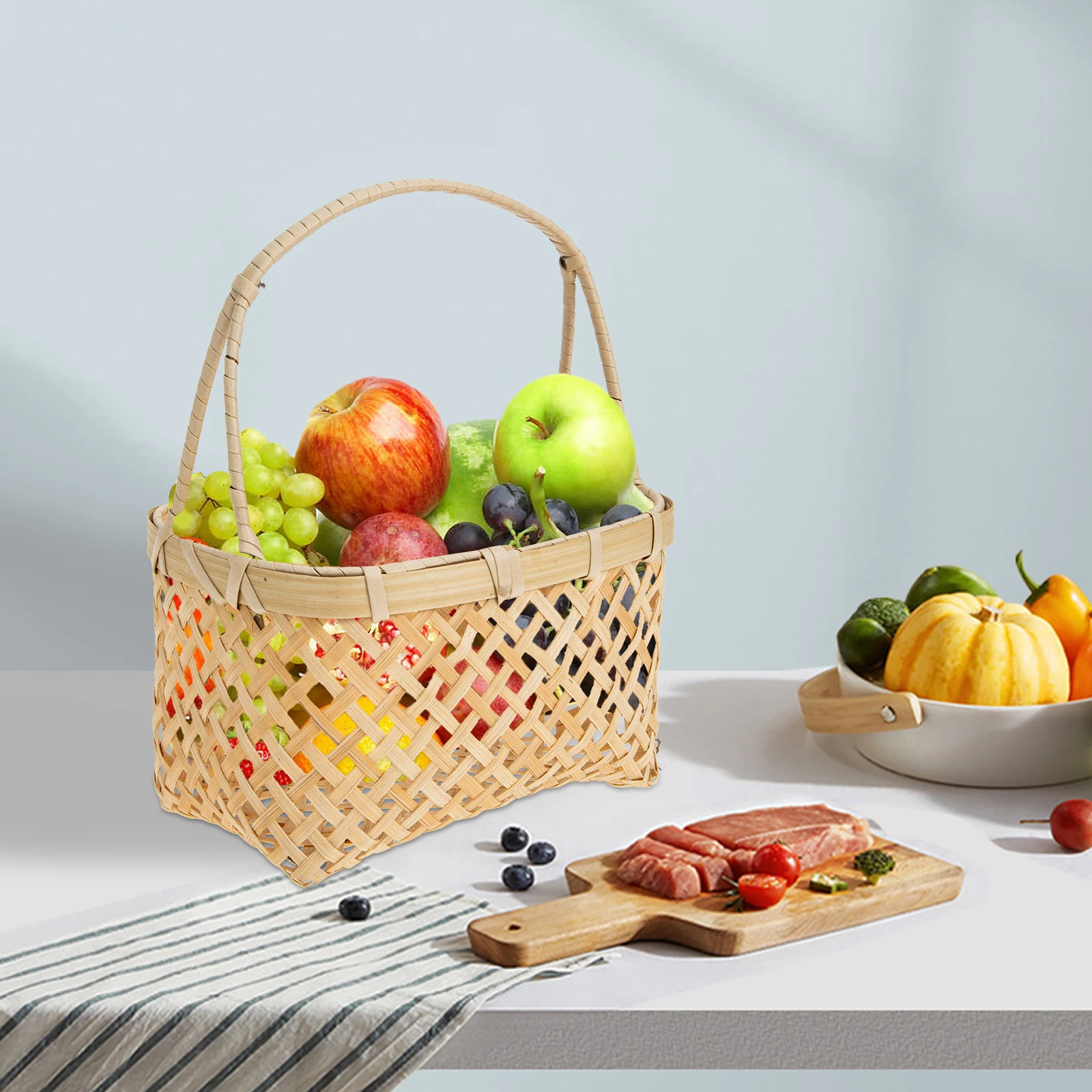

2pcs Small Bamboo Style Children Fruits Picking Flower Arrangement Storage Holder Lightweight Woven For Household