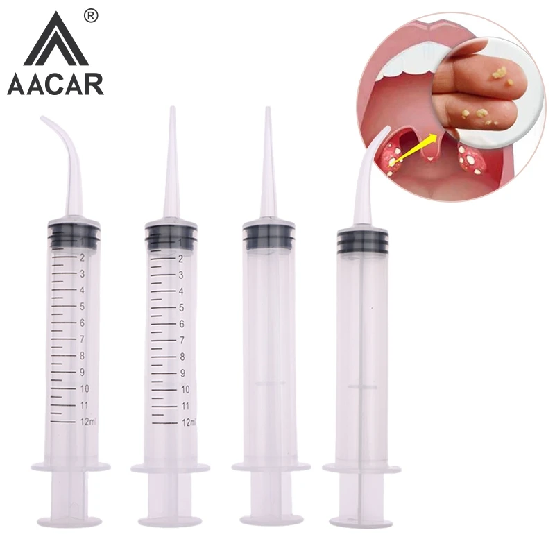 12ml Oral Care Tonsil Socket Irrigator Dental Irrigation Syringe With Curved Tip Disposable Dental Instrument For Dentist Use