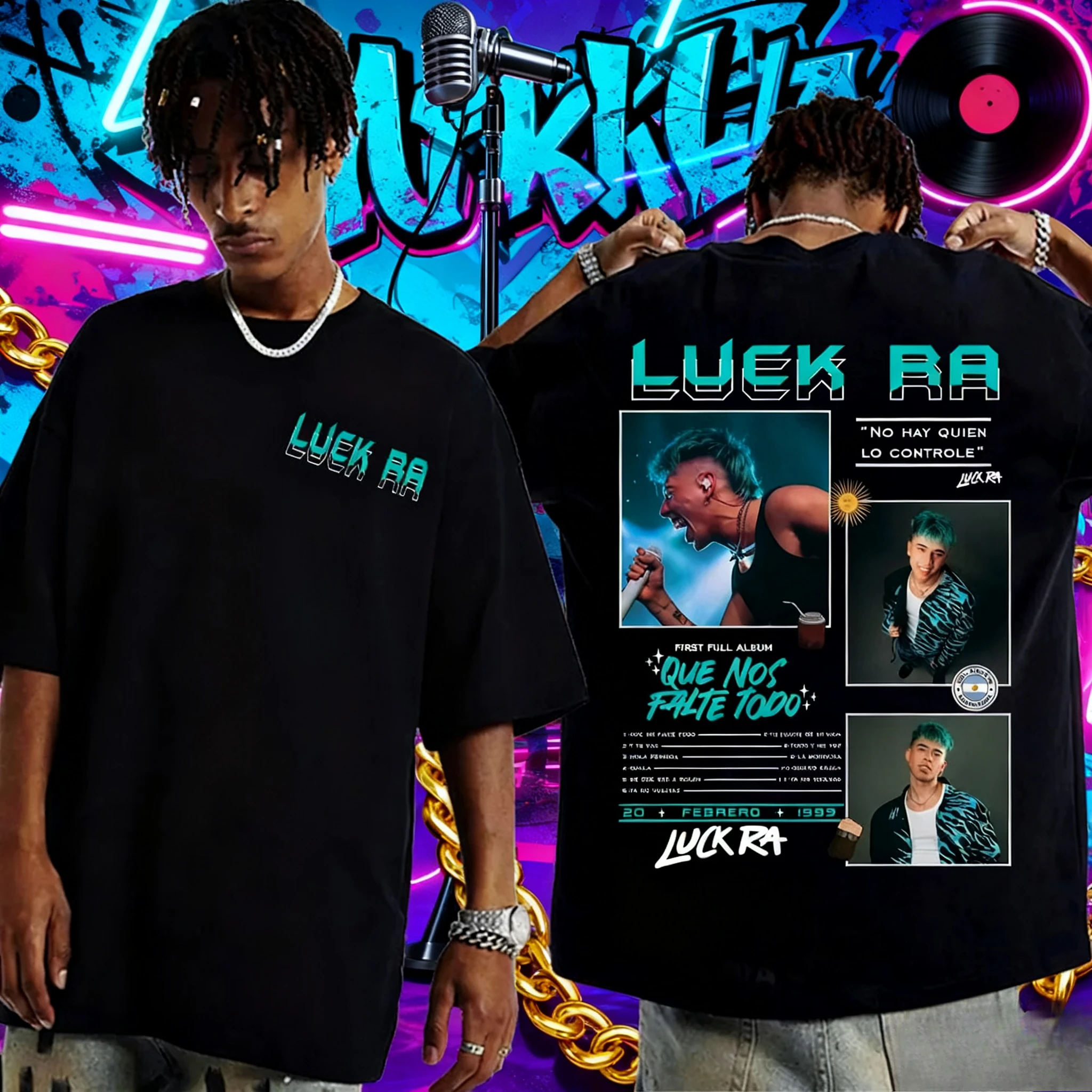 

2025-26 Hot-selling Luck Ra Rapper T-shirt with Men's and Women's Music Album Cover, Hip-hop Style Casual Loose Cotton Top