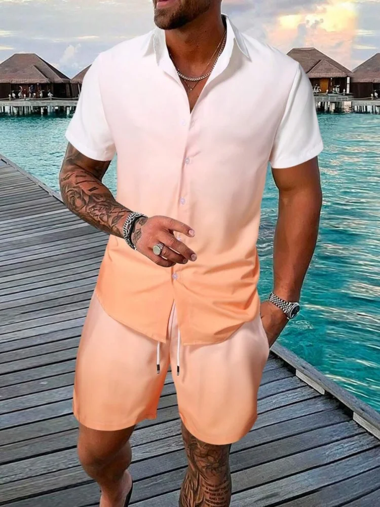 Summer Everyday Fashion Men's Short-sleeved Shirts Urban Street Men's Casual Shorts Beach Party Men's Shirts And Shorts Sets