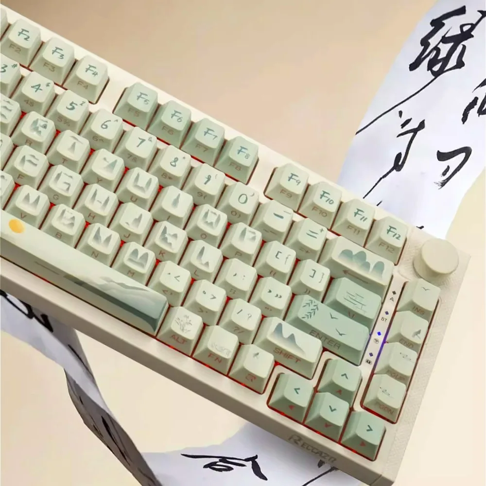 

Aoyama Green Water Side Engraved Translucent Keycaps PBT Cherry Height Keycap Set for MX Switch Mechanical Keyboards