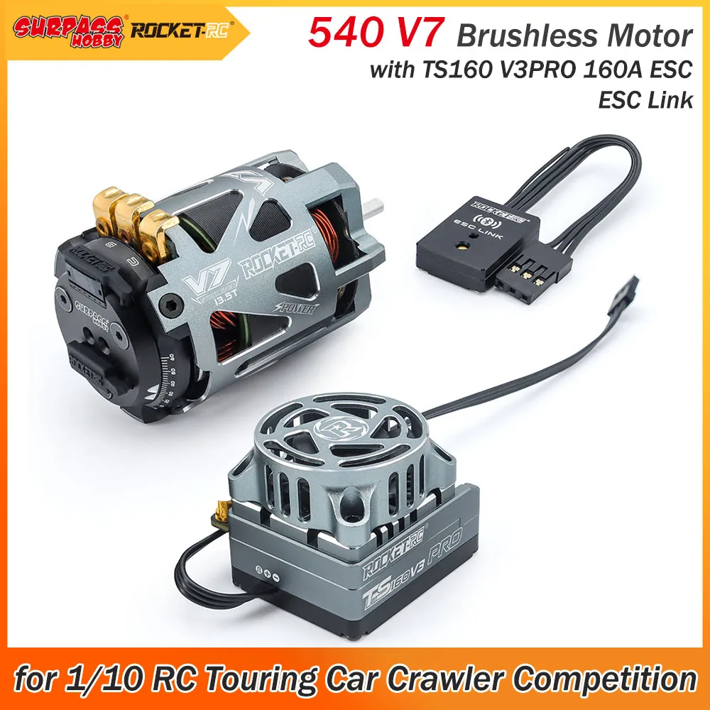 Rocket-RC 540 V7 Sensored Brushless Motor with TS160 V3PRO 160A ESC Bluetooth Link for 1/10 RC Touring Car Crawler Competition