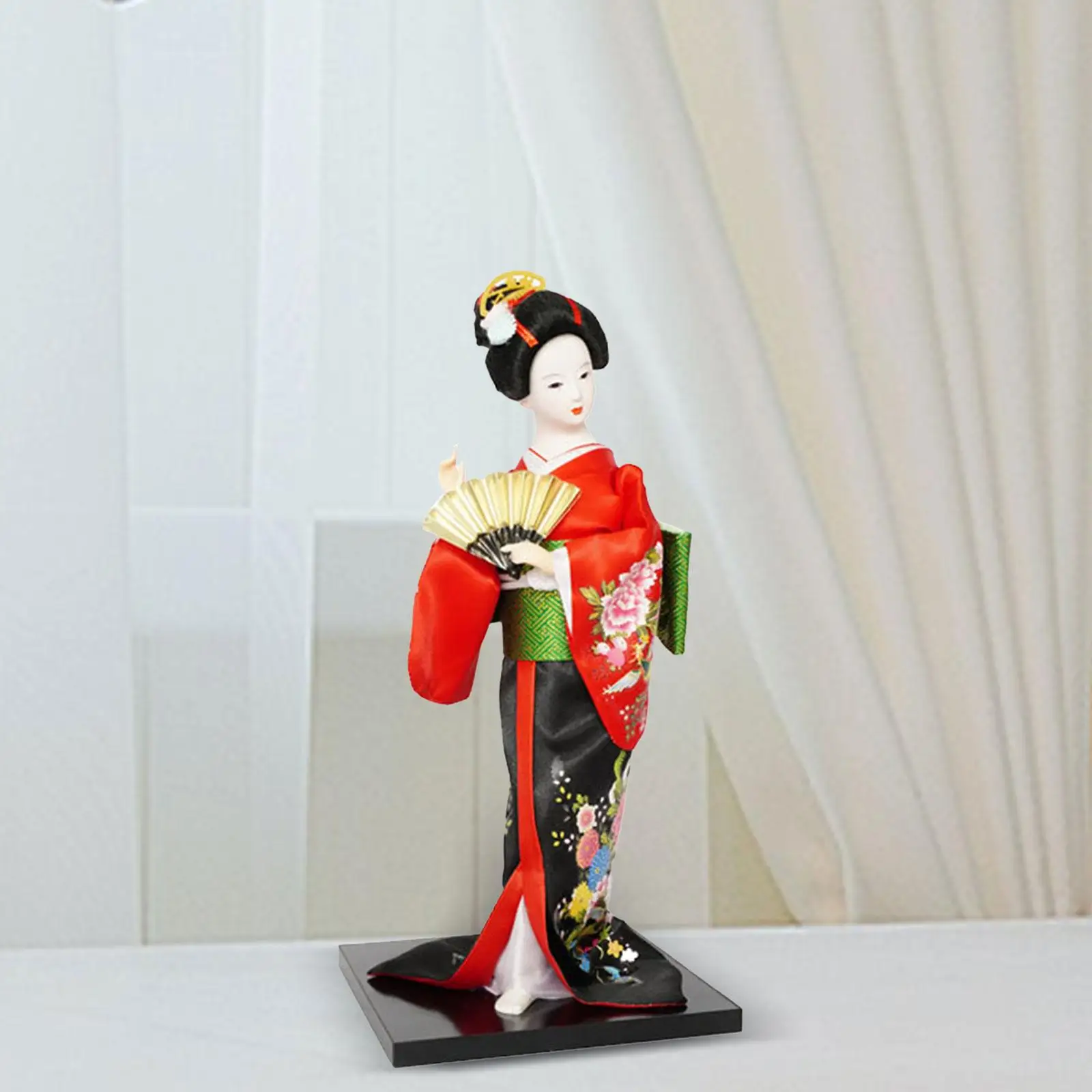 Japanese Kimono Geisha Doll Traditional Ornament Resin Wood Statue Figurine for Living Room Table Cabinet Office Decor