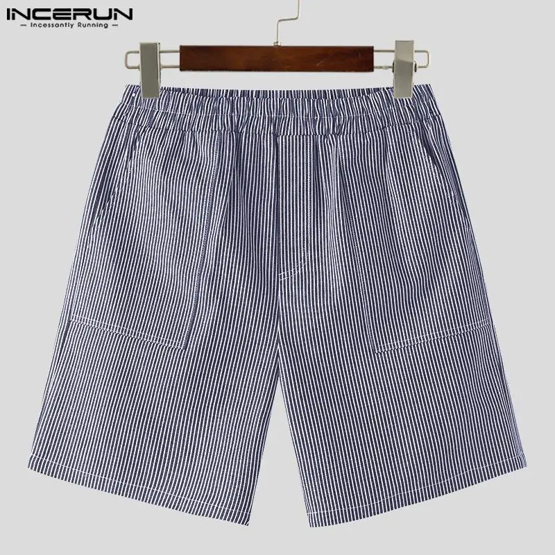 INCERUN Men Striped Shorts Elastic Waist Loose Pockets Casual Men\'s Bottoms Streetwear 2024 Summer Korean Fashion Shorts S-5XL