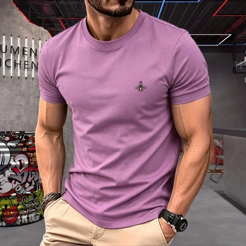 100% reine Baumwolle, hochwertige Marken-T-Shirts für Paare, Rundhals, Kurzarm, Herren-Sommermode, Bienen-Stickerei, lässiges Sport-Oberteil – Detail 10