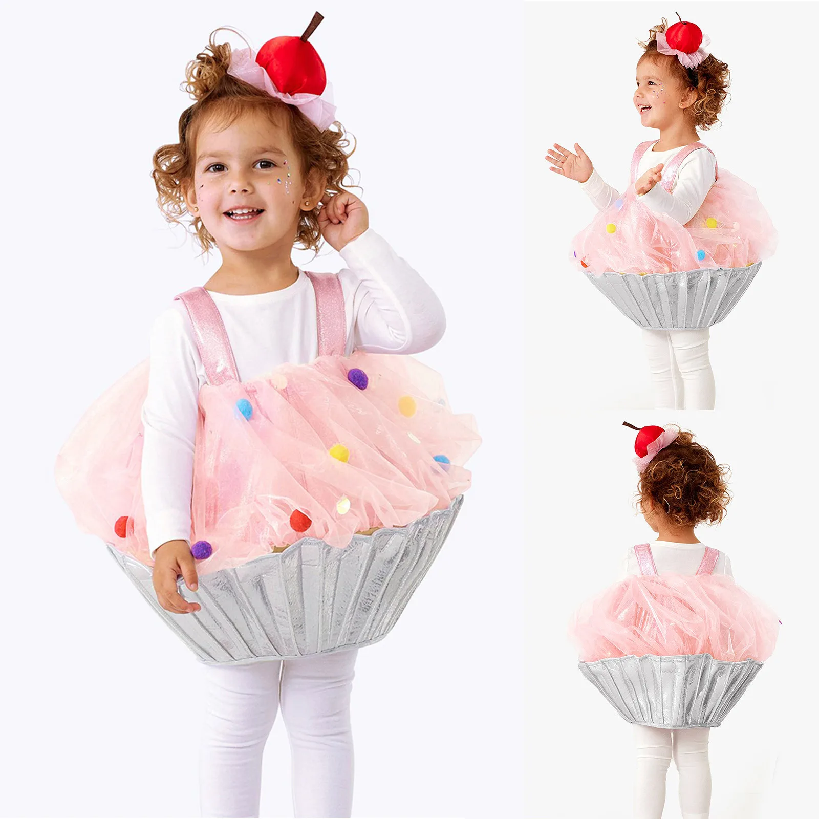 Toddler Girls Long Sleeve Cartoon Cake Shaped Cosplay Outfits Holiday Party Princess Costume Performance Set Clothes Girls 3M-3Y