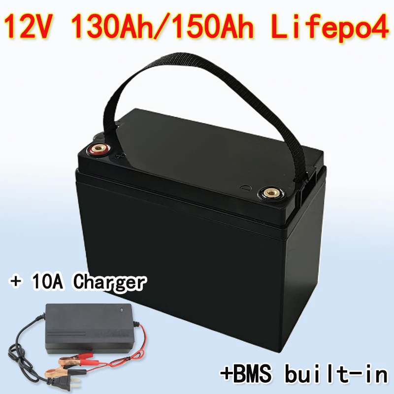 12V 130Ah 150Ah lifepo4 lithium battery BMS 4S deep cycle for RV golf cart scooter inverter Solar system +10A Charger