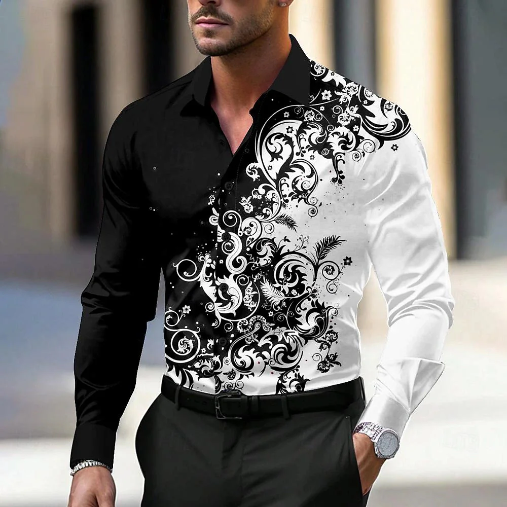 2024 New Men\'s Printed Shirt Fashion Luxury High Street Men\'s Long Sleeve Collar Shirt Party Comfortable Fabric Shirt 6XL