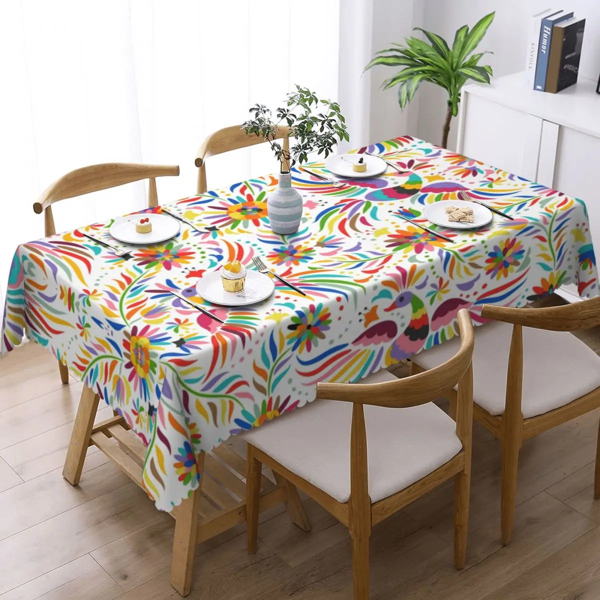 Rectangular Oilproof Mexican Flower Table Cover Floral Folk Table Cloth Tablecloth for Picnic