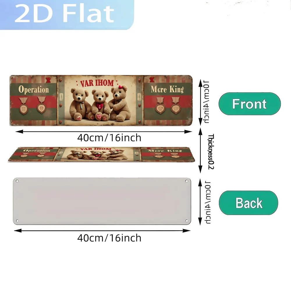 2D Flat, Vintage Teddy Wall Sign - Retro Decor with Labeled Three Bears, Suitable for Bathrooms, Kitchens, Offices, Cafes