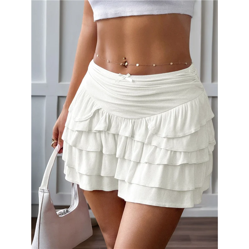 

ABRT-Flowy Skirts For Women Ruffle Bow-Knot Skorts Mini Skirts High Waisted Teen Gilrs Tennis Skort Summer Skirts