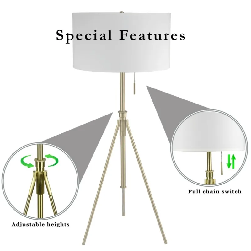 58 " - 72" H Verstelbare Statiefvloer Met Grote Trommelschaduw En Handige Voetschakelaar Geschikt Voor Woonkamers En Slaapkamers