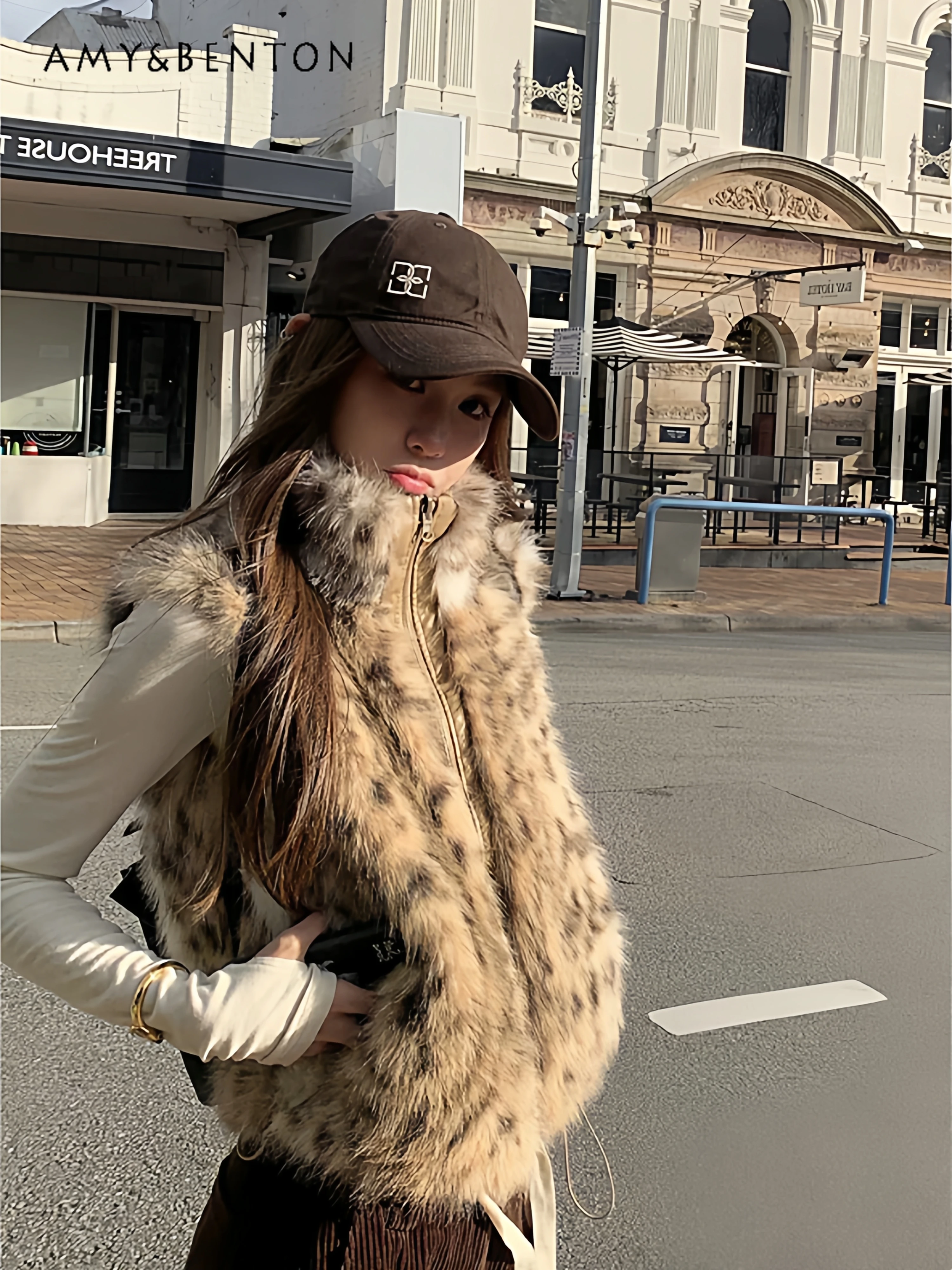 

Осень-зима 2022, женский универсальный свободный повседневный двусторонний короткий плюшевый жилет без рукавов с леопардовым принтом и воротником-стойкой