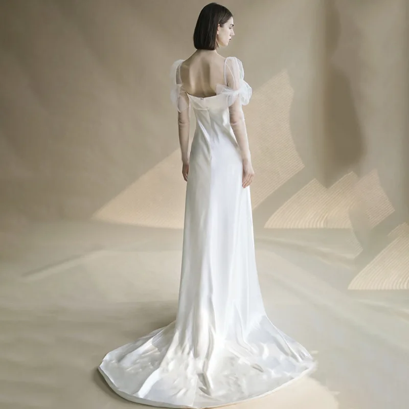 Simple A-Line Square Collar Wedding Dress Sweep Train Floor Length  웨딩드레스  Zipper vestidos de novia robe de mariée