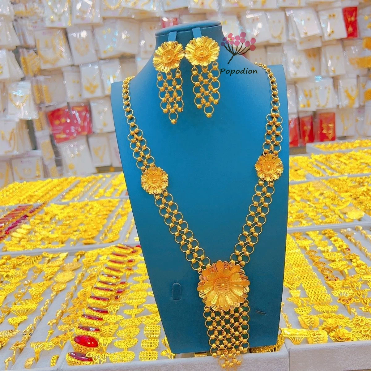 New Dubai 24K Gold Plated Necklace Earrings for Women\'s Wedding Party Jewelry Set DD10467