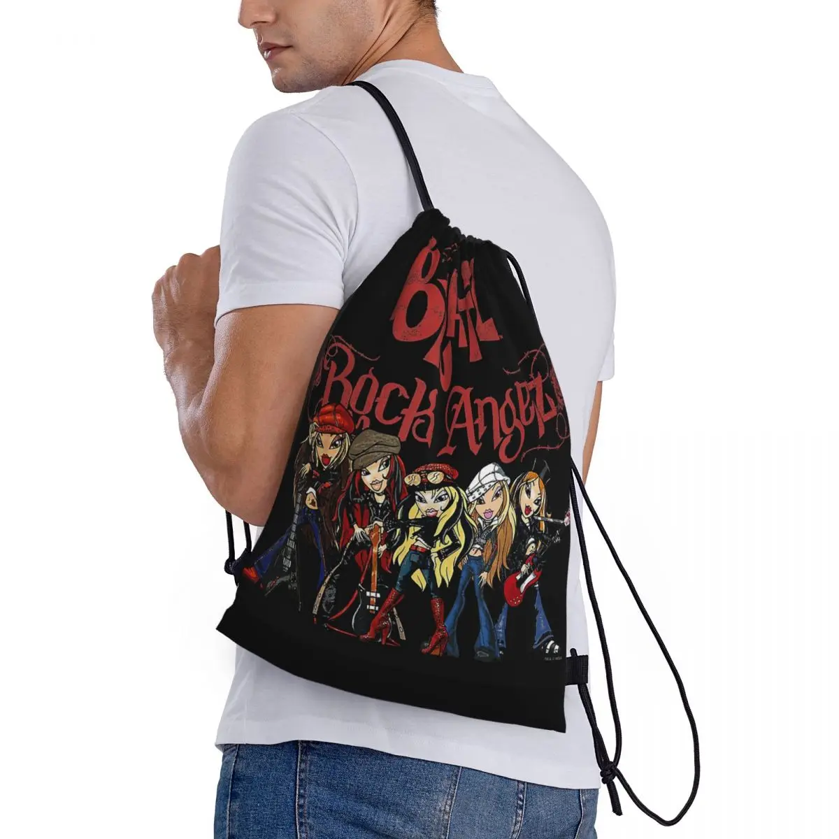 

Bratz Rock Angelz Group Shot Backpacks Multi-function Drawstring Bags Shoes Bag Book Bags for Man Woman Students